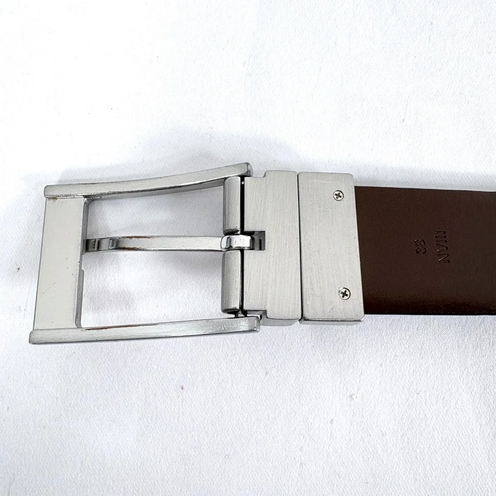 Ted Baker Reversible Belt Black Brown Leather Silver Buckle Size 38